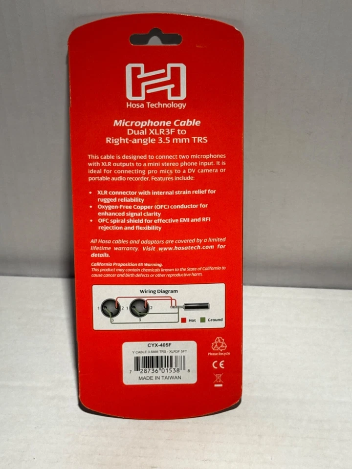 HOSA CYX-405F RT. ANGLE 3.5 mm (M) - 2 XLR(F), 5 ft. - Image 4 of 4