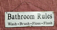 Rustic Primitive Farmhouse Distress BATHROOM RULES Country Wood Sign 