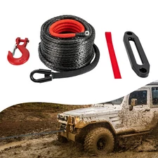 3/8"x100ft , 1/2"x92 ft Synthetic Winch Rope 23,809LBs Line Cable with Hook Hot