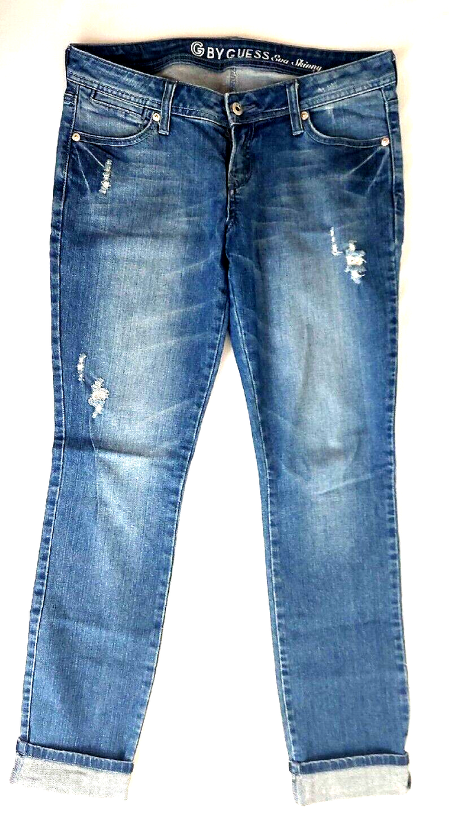 G by GUESS Eva Skinny Blue Distressed Frayed Denim Jeans Women's Size 28 - Main Image