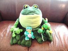 Jumbo PLUSH Green Frog 34 Inch Stuffed Animal with 4 Smaller Ones Beanie