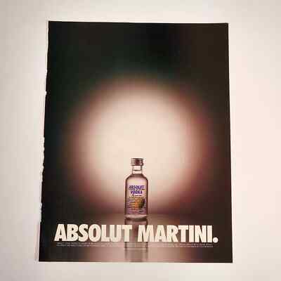 Vintage Absolut Vodka Print Ad Y2K Minimalist Bar Decor Advertising Collector