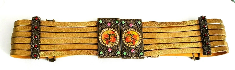 Hermoso Cinturón de Cuero Tonos de Oro con Toques de Cristal de Michal Negrin Foto 2 de 4