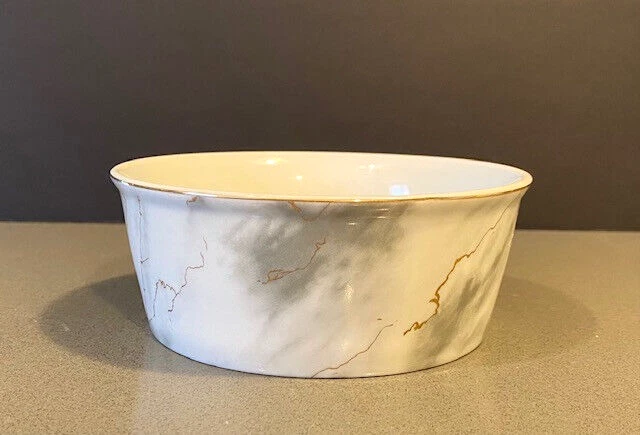 Fido's Diner Dog or Cat Bowls Gold Gray White Marble with Gold Paw Print Inside - Image 3 of 4