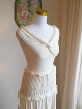 Ivory White Maxi Dress AU 8 Sleeveless Ruched Waist Boho Summer