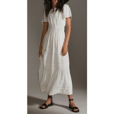 Anthropologie Somerset Maxi Dress M Linen Blend Cottagecore Tiered Smocked Waist