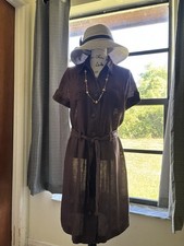 Style & Co. 100% Linen Brown Shirt Dress Belted Button-Down Size 14 Knee Length