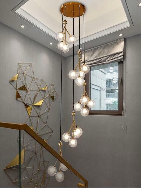 Stair chandelier modern loft duplex villa LED glass sparil light lamp pendant