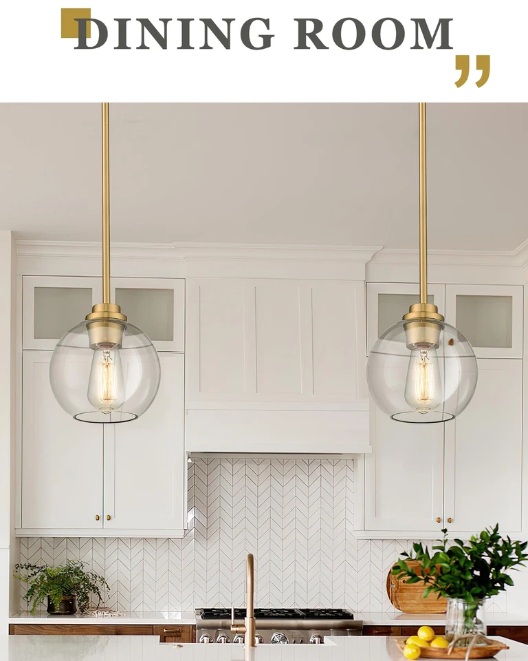 Brass Pendant Lights Kitchen Island 2 Pack, Farmhouse Gold Pendant Light with... - Image 4 of 4