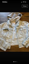 Cat  Jack Girls Denim Hooded Cropped Jacket M 7/8 Frayed Hem