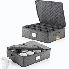 2 Pack - China Cup Storage Chests Hold 24 Coffee Cups or Mugs – Stackable Gla...