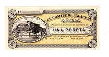 Spanien SPAIN ESPANA Banknote 1 PESETA DENIA 1936 WAR BÜRGERKRIEG NEU UNC
