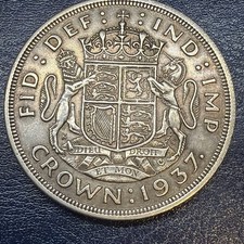UK 1937, 1 Crown - George VI Coronation 50% Silver Coin Nice Condition. #30