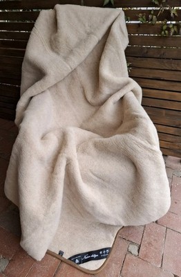 Premium Merino Naturhaardecke Wohndecke Wolldecke 100% WOOLMARK beige