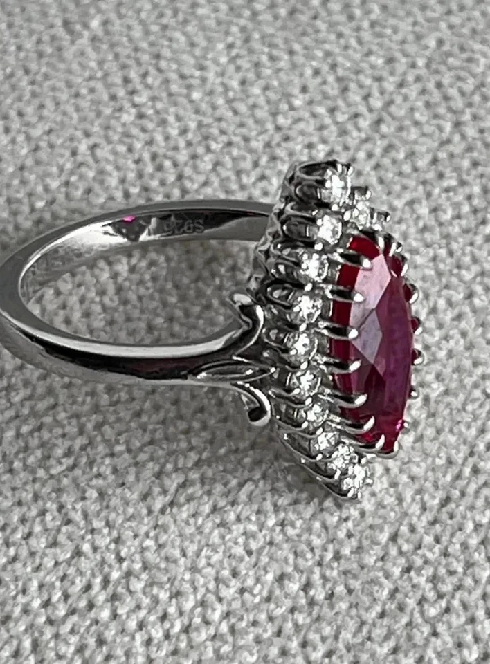 Marquise Cut 3.00 Ct Natural Ruby & Diamond Wedding Ring Solid 18K White Gold - Image 3 of 4