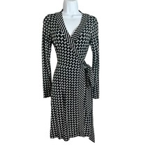 Banana Republic Black White Geometric Print Long Sleeve Jersey Wrap Dress XS