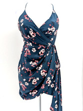 Floral Teal Satin Garden Dark Fairy Cottage Rouged Mini Tank Dress JRs Size 3