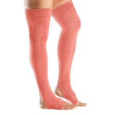 TOESOX Organic Cotton Open Heel Leg Warmers Thigh Knee Stirrup OS PINK CORAL