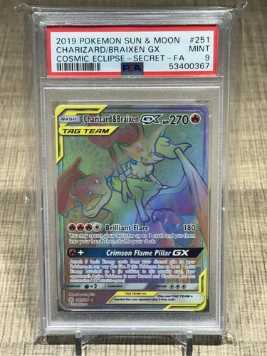 Pokemon Cosmic Eclipse Charizard & Braixen GX 251/236 Secret Rare Holo PSA 9