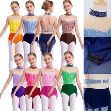 Girls Lyrical Ballet Dance Dress Gymnastics Leotard with Flowy Skirt Dancewear