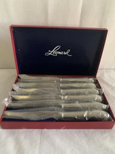 VINTAGE LEONARD SILVER MFG CO OLD ROCKPORT PISTOL GRIP HANDLE STEAK KNIFE SET