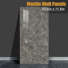 40Pcs Peel and Stick Backsplash Wall Tiles 23.6"*11.8" Glossy Gray Marble Stick