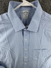 Brooks Brothers Cotton 17.5 36 Non-Iron Regent Check Blue Preppy Shirt Office