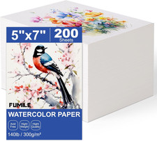 200 Sheets 5x7 Inch Watercolor Paper Bulk, 140lb /300GSM White Cold Press Water