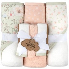 Pink Hooded Baby Bath Towel  5 Washcloths Set - Newborn Toddler Kids