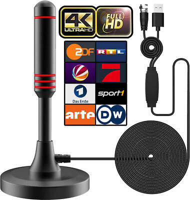 DVB-T2 Digital Antenne 4K HD 1080p Verstärker Flachantenne Full HD TV Fernseher
