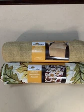 Lot of 2 Long Tapestry Table Runners 13"x 72" FALL HARVEST AUTUMN LEAVES GOLD