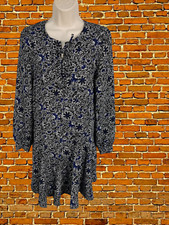 WOMENS NEXT UK 12 BLACK FLORAL LONG SLEEVE CASUAL SWING SKATER SHIRT DRESS