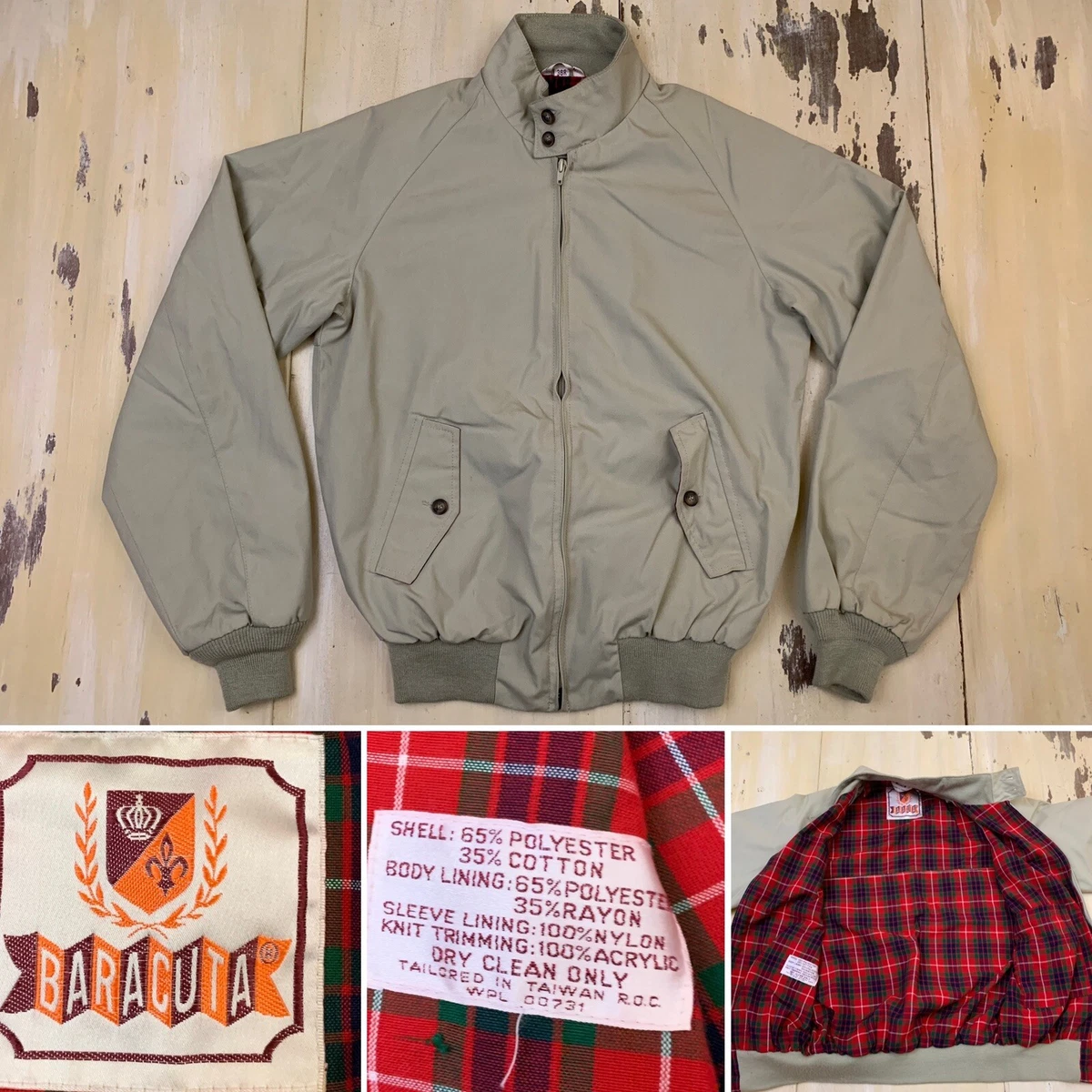 BARACUTA - Vtg Beige Khaki Zip-up G9 Harrington Jacket, Mens SMALL