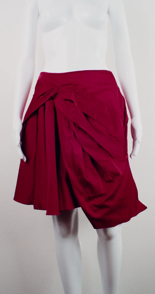 Nina Ricci Red Asymmetrical Draped Pleated Short Skirt Sz 36 - Image 2 of 4