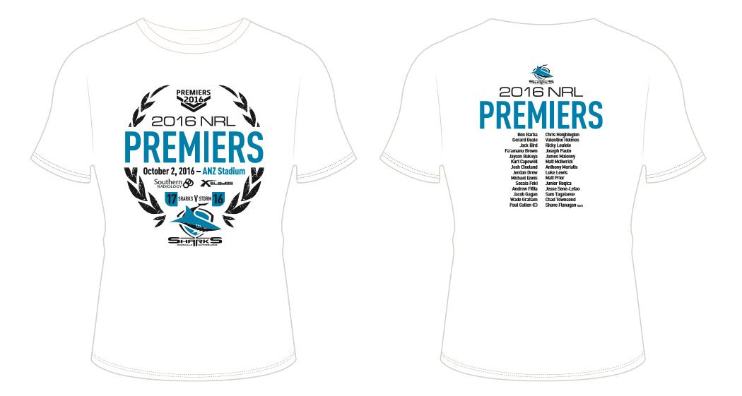 CRONULLA SHARKS 2016 NRL PREMIERS WHITE MENS ADULT T-SHIRT TEE TOP