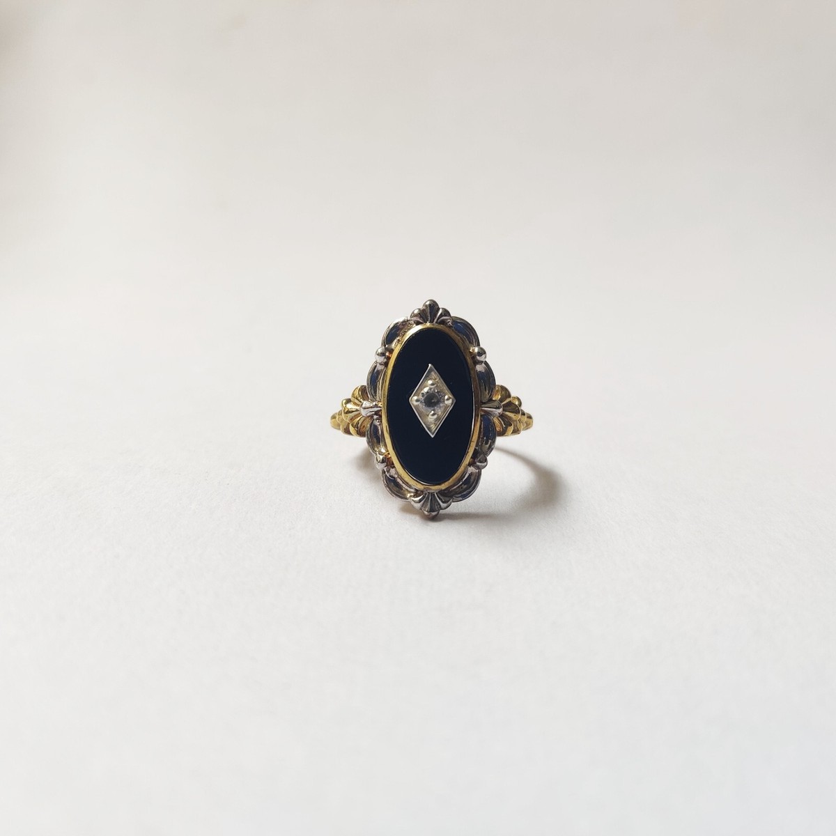 Bague Ancienne Argent 925 Onyx Noir - Art Déco/victorien Fait Main - Taille 7