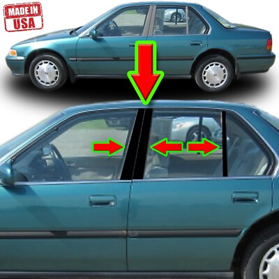 Black Pillar Trim for Honda Accord 90-93 (4dr) 6pc Set Door Cover Post