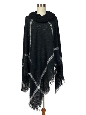 Candor New York Soft Black and White Knit Cowl Neck Poncho w