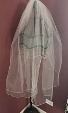 Wedding Bridal WHITE Single Length Veil w/Scattered Pearls /comb size N/S 40  