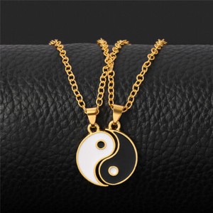 Authentic 1 PAIR YING YANG BEST FRIENDS BFF LOVERS GOLD PLATED NECKLACE PENDANT CHAIN