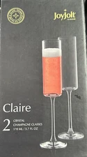 Joy Jolt Claire Crystal Champagne Flutes Glasses 5.7 Oz Pair (2) NIB Wedding