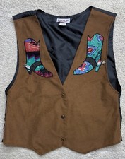 Vtg Suede Western Vest Aztec Boots 3 Button Made In USA Cowgirl Woman s Med