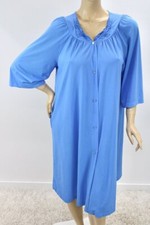 Vintage Shadowline Lingerie Robe L Peignoir House Coat Blue Nylon Embroidered