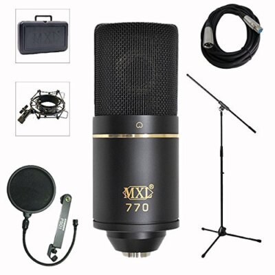 MXL 770 Professional Studio Condenser Mic + Mic Stand + Pop Filter Bundle
