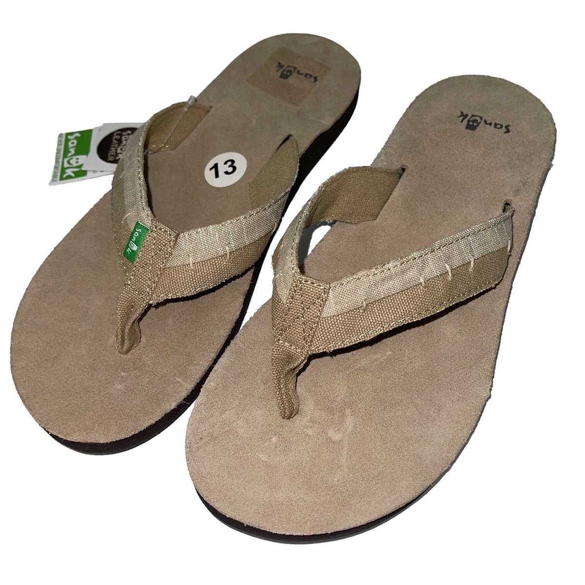 SANUK Flip Flops Men's Size 10 US Brown Logo Sandals Cushioned