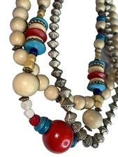 Vintage Hand Crafted Multi Strand Wooden Boho Chunky Necklace Jewelry VTG