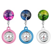 FOB Nurse Watch Clip on Tree of Life Silicone Case Stretching Quartz Watch Women