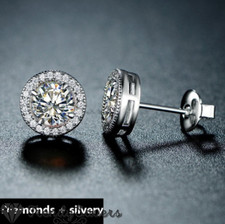 925 Sterling Silver Large Cubic Zirconia Celebrity Inspired Round Stud Earrings