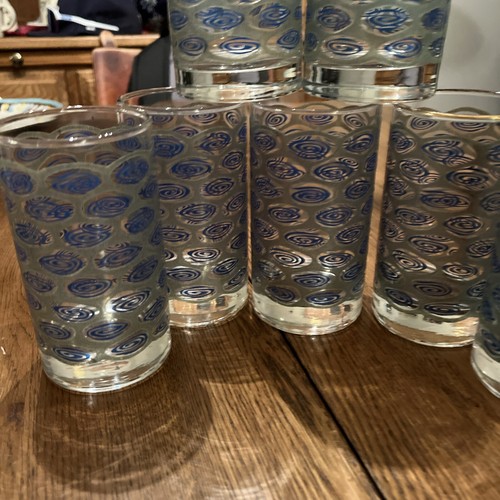 Vintage MCM Libbey Nordic Peacock Swirl Glasses Blue Green 5" Rare Bar Lot Of 7 - Picture 3 of 6