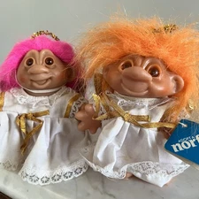 Dam Troll Dolls TWO - 5" Norfin Angels Outfit - Pink Yellow Hair - Christmas